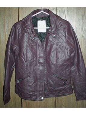 Quilted Faux Leather Utility Jacket - Burgundy
